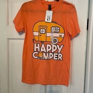 BNWT, Anvil by Gildan, Happy Camper, S, orange shirt sleeve shirt
